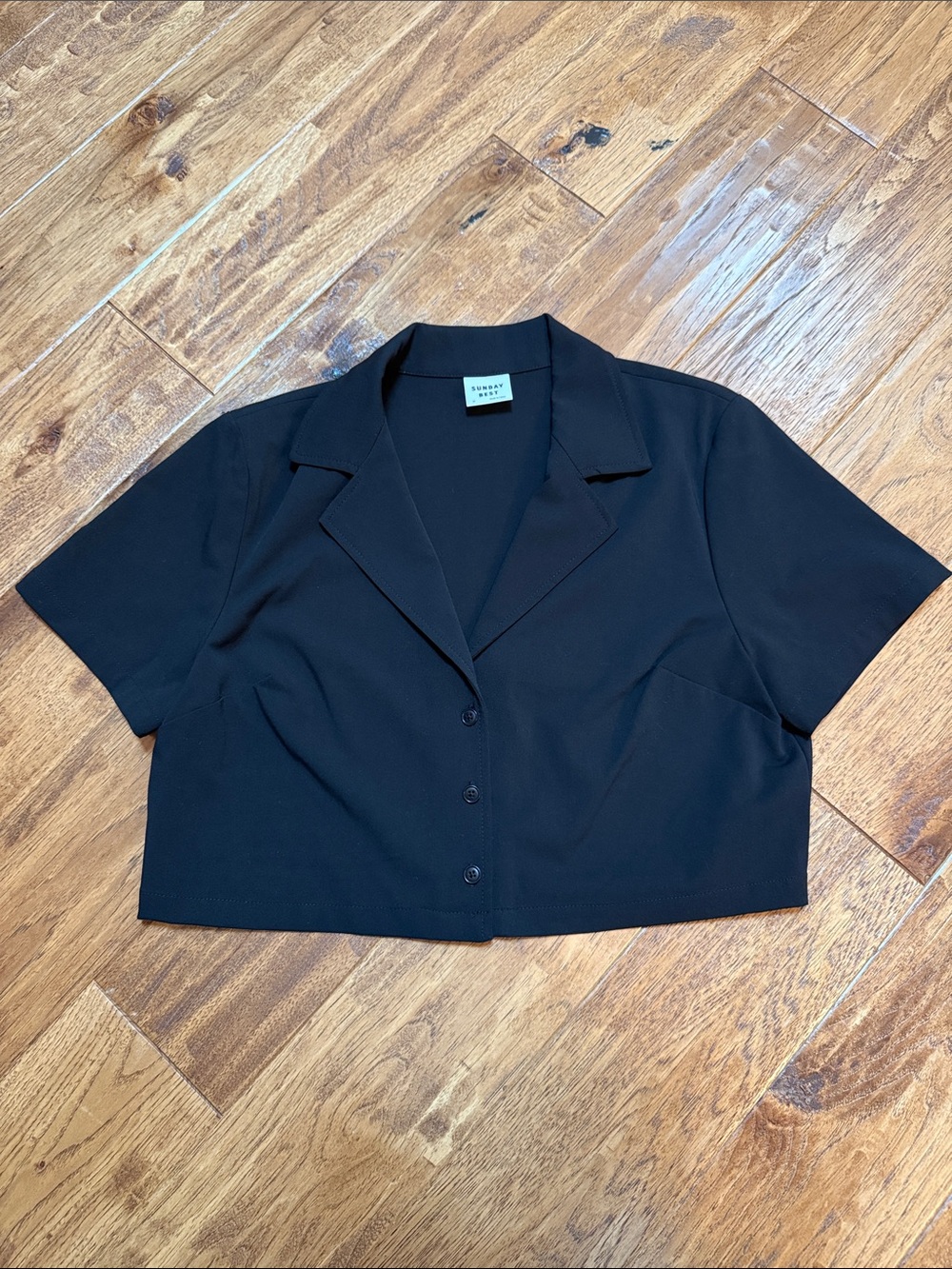 Sunday Best Black Cropped Collared Button-Up Top